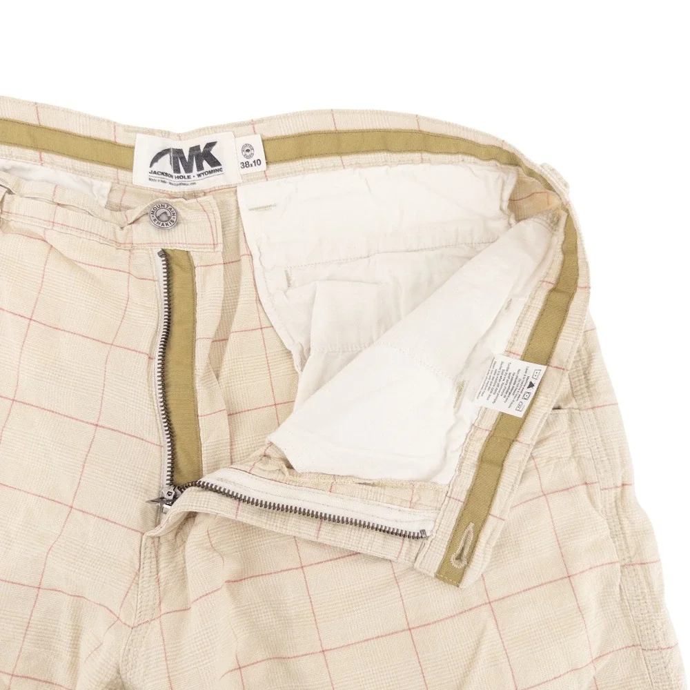 Mountain Khakis Mens 38 Linen Cotton Blend Shorts Beige Red Windowpane Gorpcore